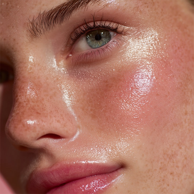 Dewy glass skin macro — healthy hydrated skin surface