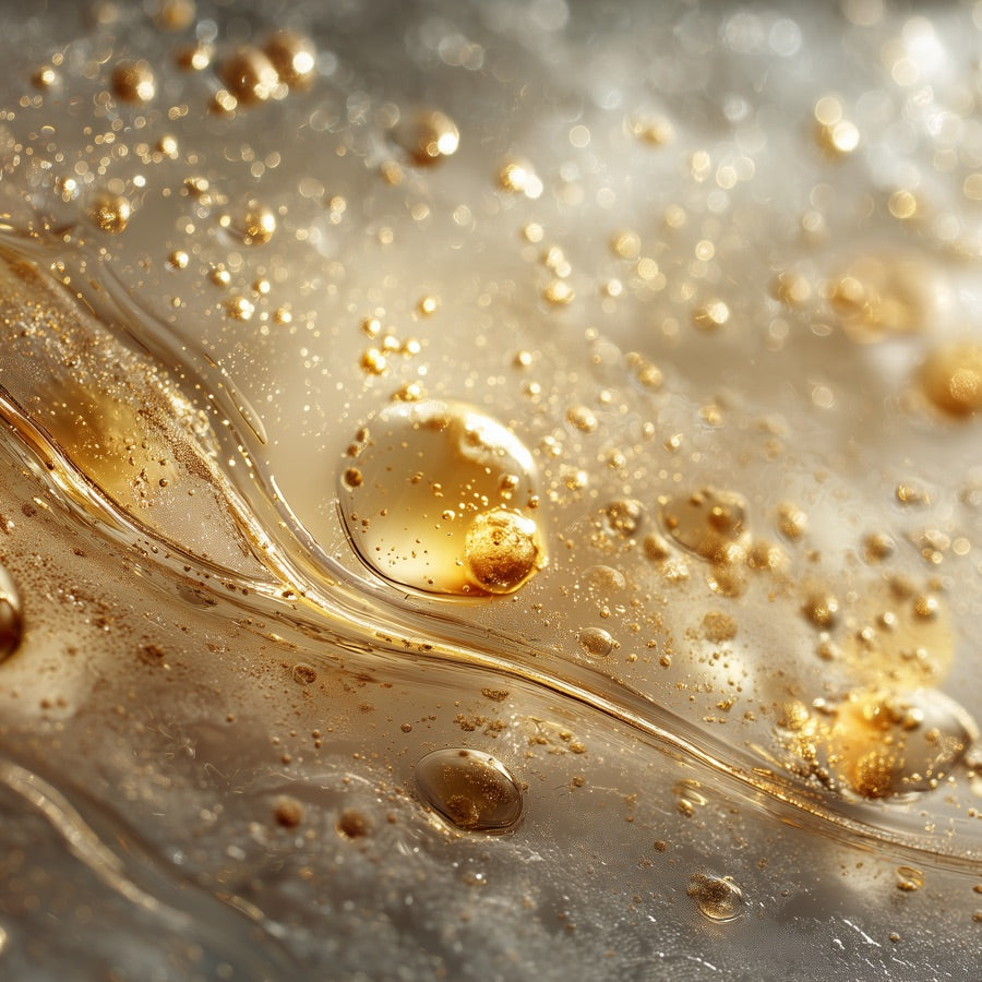 Gel serum texture with golden bubbles — barrier lipid complex